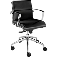 Siège de bureau ORIGAMI, revêtement en cuir, mécanisme à bascule, avec accoudoirs, dossier mi-hauteur, noir