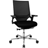 Siège de bureau T300 Topstar, mécanisme synchrone, avec accoudoirs, dossier en filet avec soutien lombaire, assise galbée, noir/noir