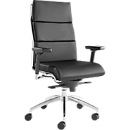 Siège de direction Leyform Origami, avec accoudoirs en T 3D, mécanisme d'inclinaison des genoux, assise plate, fonction antichoc, cuir, noir/argent