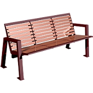 Sitzbank Karlsruhe, 3 Sitzplätze,  aus Stahl und Holz, weinrot