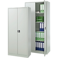 Sparset 2 Stahlschränke, B 800/920 x T 380/420 x H 1800/1950 mm, 4,5/5 OH, abschließbar, lichtgrau RAL 7035/lichtgrau RAL 7035