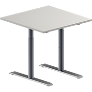 Table de réunion MODENA FLEX, hauteur ajustable, en forme de carré, pieds en T avec tubes ronds, l. 800 x P 800 mm, gris clair