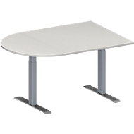 Table de réunion MODENA FLEX, hauteur ajustable, en forme de demi-cercle, pieds en T avec tubes rectangulaires, l. 1400 x P 1000 mm, gris clair