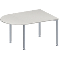 Table de réunion MODENA FLEX, hauteur ajustable, en forme de demi-ovale, 4 pieds avec tubes ronds, l. 1400 x P 1000 mm, gris clair