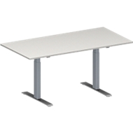 Table de réunion MODENA FLEX, hauteur ajustable, en forme de rectangle, pied en T avec tubes rectangulaires, l. 1600 x P 800 mm, gris clair