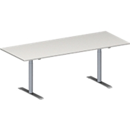 Table de réunion MODENA FLEX, hauteur ajustable, en forme de rectangle, pied en T avec tubes ronds, l. 2000 x P 800 mm, gris clair