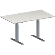 Table de réunion MODENA FLEX, hauteur ajustable, en forme de rectangle, pieds en T avec tubes rectangulaires, l. 1400 x P 800 mm, gris clair