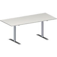Table de réunion MODENA FLEX, hauteur ajustable, en forme de rectangle, pieds en T avec tubes ronds, l. 1800 x P 800 mm, gris clair