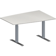 Table de réunion MODENA FLEX, hauteur ajustable, en forme de tonneau, pieds en T avec tubes rectangulaires, l. 1400 x P 1000 mm, gris clair