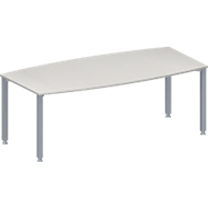 Table de réunion MODENA FLEX, hauteur ajustable, forme bateau, 4 pieds avec tubes carrés, l. 2000 x P 1000/800 mm, sans bloc prise, gris clair