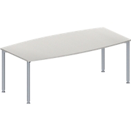 Table de réunion MODENA FLEX, hauteur ajustable, forme bateau, 4 pieds avec tubes ronds, l. 2000 x P 1000/800 mm, sans bloc prise, gris clair
