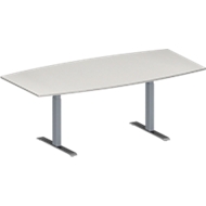 Table de réunion MODENA FLEX, hauteur ajustable, forme bateau, pieds en T avec tubes rectangulaires, l. 2000 x P 1000/800 mm, gris clair