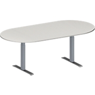 Table de réunion MODENA FLEX, hauteur ajustable, sans bloc prise, en forme d'ovale, pieds en T avec tubes rectangulaires, l. 2000 x P 1000 mm, gris clair