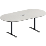 Table de réunion MODENA FLEX, hauteur ajustable, sans bloc prise, en forme d'ovale, pieds en T avec tubes ronds, l. 2000 x P 1000 mm, gris clair