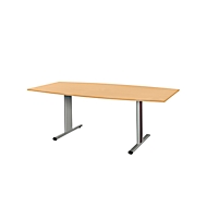 Table de réunion Planova, bateau, 2000 x 1000/800 mm, coloris hêtre, bandeaux violet bordeaux