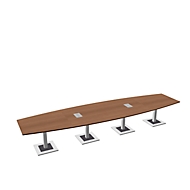 Table de réunion Quandos forme bateau, 4 segments, avec 2 Netbox l. 4500 x P 1200 mm, cerisier Romana