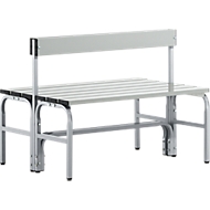 Umkleidebank, Edelstahlrohr/Alu, doppelt mit Rückenteil, L 1015 mm, weißalu