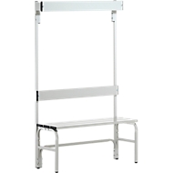 Umkleidebank, Stahlrohr/Alu, einfach mit Garderobenteil, 1015 mm lang, lichtgrau