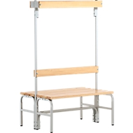 Umkleidebank, Stahlrohr/Holz, doppelt, mit Garderobenteil, L 1015 mm, lichtgrau