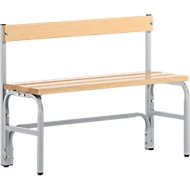 Umkleidebank, Stahlrohr/Holz, einfach, mit Rückenteil, L 1015 mm, weißalu
