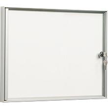 Mededelingenbord, spits, aluzilver, deurtje volledig van acrylglas