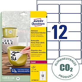  Avery® Zweckform Etiketten L4776REV, wetterfest, ablösbar, druckergeeignet, rechteckig, Polyester, matt weiß, 240 Stück auf 20 Blatt