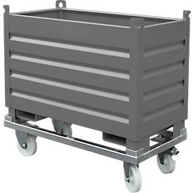 Bauer Sammelbehälter-System SBS 500, L 600 x B 1200 x H 850 mm, bis zu 3-fach stapelbar, lackiert, mit Transportwagen, mausgrau RAL 7005