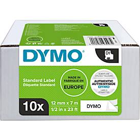  DYMO® Schriftband-Sparset 45013, Typ D1, 7 m x 12 mm, UV-beständig, reißfest, schwarz/weiß, 10 Stück