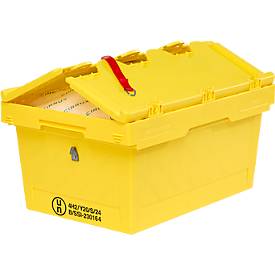  Gefahrgutbehälter SSI Schäfer, für Lithium-Ionen-Akkus seCon KMB-DH627 GGV, mit Deckel, L 600 x B 400 x H 307 mm, aus Polypropylen, gelb