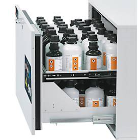 2. Auszugsebene für asecos Sicherheitsschränke der UB90 und UB30 Serie, Edelstahl 1.4301, B 942 x T 442 x H 45 mm, 7 l, bis 25 kg