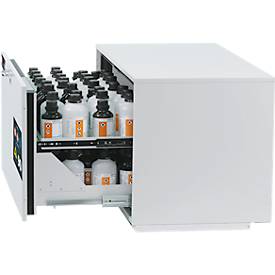 2. Auszugsebene für asecos Sicherheitsschränke der UB90 und UB30 Serie, Stahlblech, lichtgrau, B 942 x T 442 x H 45 mm, 7 l, bis 25 kg