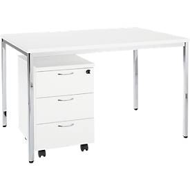 2-tlg. Büromöbel-Set, Home Office Tisch, weiß/chromsilber