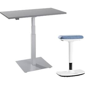 2-tlg. Büromöbel-Set, Monosäulen-Beistelltisch Start Off, elektrisch höhenverstellbar, graphit/weißaluminium 