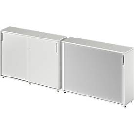2-tlg. Büromöbelset Schäfer Shop Genius TETRIS WOOD, lichtgrau, Querrollladenschrank, B 1200 mm, 3 OH + Schiebetürenschrank, B 1200 mm, 3 OH