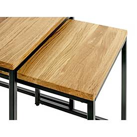 2er-Set HAKU Beistelltisch, Stahlrohr pulverbeschichtet, Massivholz Eiche, geölt, B 330/380 x T 330/380 x H 410/460 mm, schwarz/Eiche