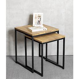 2er-Set HAKU Beistelltisch, Stahlrohr pulverbeschichtet, Massivholz Eiche, geölt, B 330/380 x T 330/380 x H 410/460 mm, schwarz/Eiche