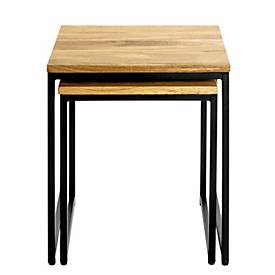 2er-Set HAKU Beistelltisch, Stahlrohr pulverbeschichtet, Massivholz Eiche, geölt, B 330/380 x T 330/380 x H 410/460 mm, schwarz/Eiche