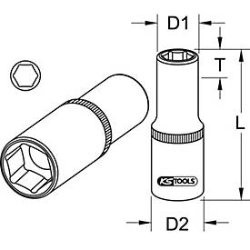 3/8' Bit-Adapter-Stecknuss, für Bits 1/4'