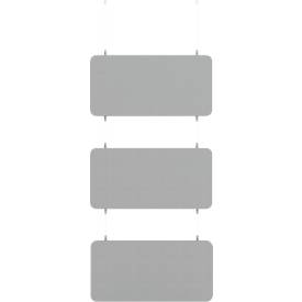 3-Fach-Baffel, hängend, für Deckenmontage, 3 Elemente, Absorberklasse A, B 1200 x H 400 mm, Akustikvlies, Gesamthöhe: 1800 mm, hellgrau