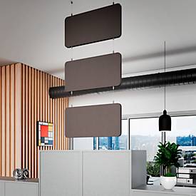 3-Fach-Baffel, hängend, für Deckenmontage, 3 Elemente, Absorberklasse A, B 600 x H 400 mm, Akustikvlies, Gesamthöhe: 1800 mm, dunkelgrau