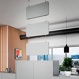 3-Fach-Baffel, hängend, für Deckenmontage, 3 Elemente, Absorberklasse A, B 600 x H 400 mm, Akustikvlies, Gesamthöhe: 1800 mm, hellgrau