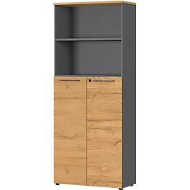 3-tlg. Büromöbelset Agenda Home, 2 Aktenschränke, B 800 mm und 1 Aktenregal, B 450 mm, jeweils T 400 x H 1970 mm, graphit/Grandson-Eiche