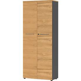 3-tlg. Büromöbelset Agenda Home, 2 Aktenschränke, B 800 mm und 1 Aktenregal, B 450 mm, jeweils T 400 x H 1970 mm, graphit/Grandson-Eiche