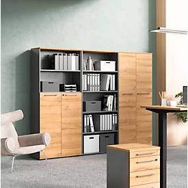 3-tlg. Büromöbelset Agenda Home, 2 Aktenschränke, B 800 mm und 1 Aktenregal, B 450 mm, jeweils T 400 x H 1970 mm, graphit/Grandson-Eiche