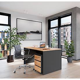3-tlg. Büromöbelset Boston, 1 Wangenschreibtisch, B 1580 x T 790 mm, 1 Rollcontainer, B 410 x T 500 x H 600 mm, anthrazit/Navarra-Eiche