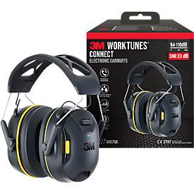 3M Kapselgehörschutz WorkTunes Connect, elektronisch, wasserbeständig, Bluetooth/USB-C, SNR 33 dB, bis 40 h, Lautstärkeregelung, Akkubetrieb