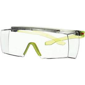 3M Schutzbrille SecureFit 3700, EN 166-1FT, Überbrille, grau/lindgrün, flache Bügel, weicher Nasensteg