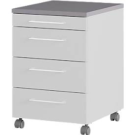 4-tlg. Büromöbelset Profi 2.0, Schreibtisch-Winkelkombination, inkl. Rollcontainer mit 4 Schubladen, silber/graphit/lichtgrau