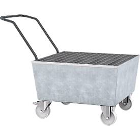461344 - Auffangwanne ASECOS, Stahl, fahrbar, mit Gitterrost, 200 l Auffangvolumen, B 815 x T 1020 x H 1135 mm, verzinkt