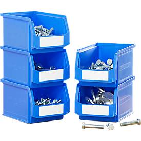 5er-Sparset Sichtlagerkästen SSI Schäfer Serie PROFI LF221, PP, L 234 x B 150 x H 122 mm, 2,7 l, Griffmulde & Nuten, blau